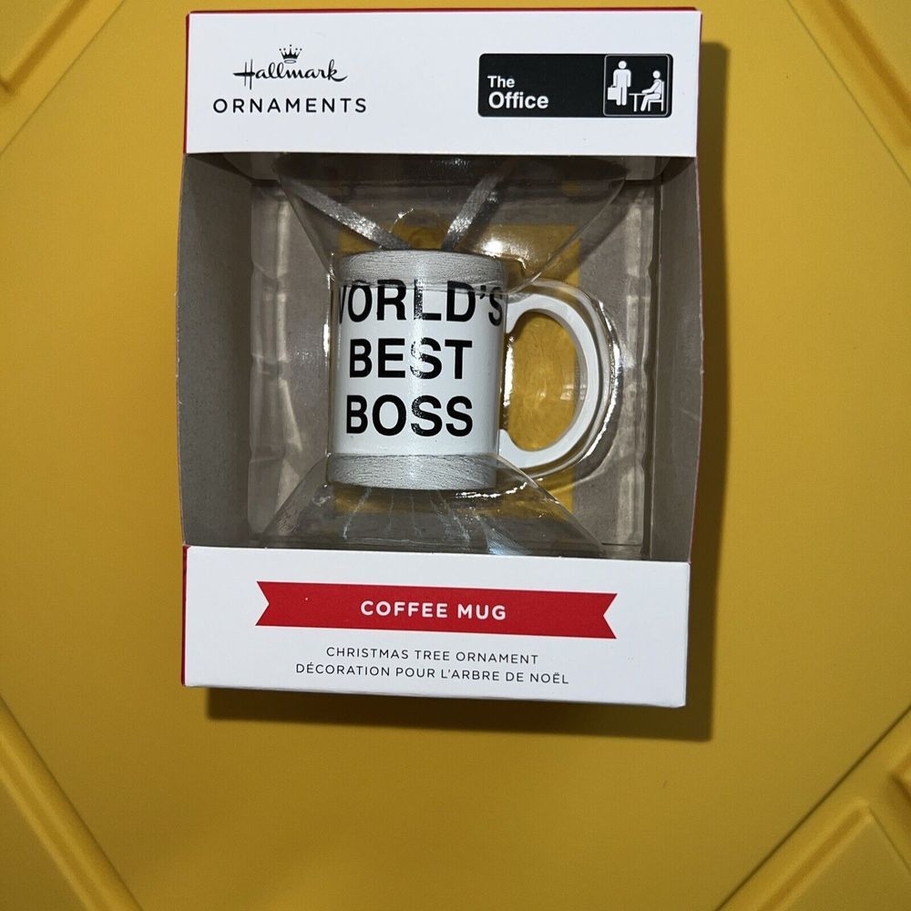 New 2023 Hallmark THE‎ OFFICE Worlds Best Boss Coffee Mug Christmas Ornament